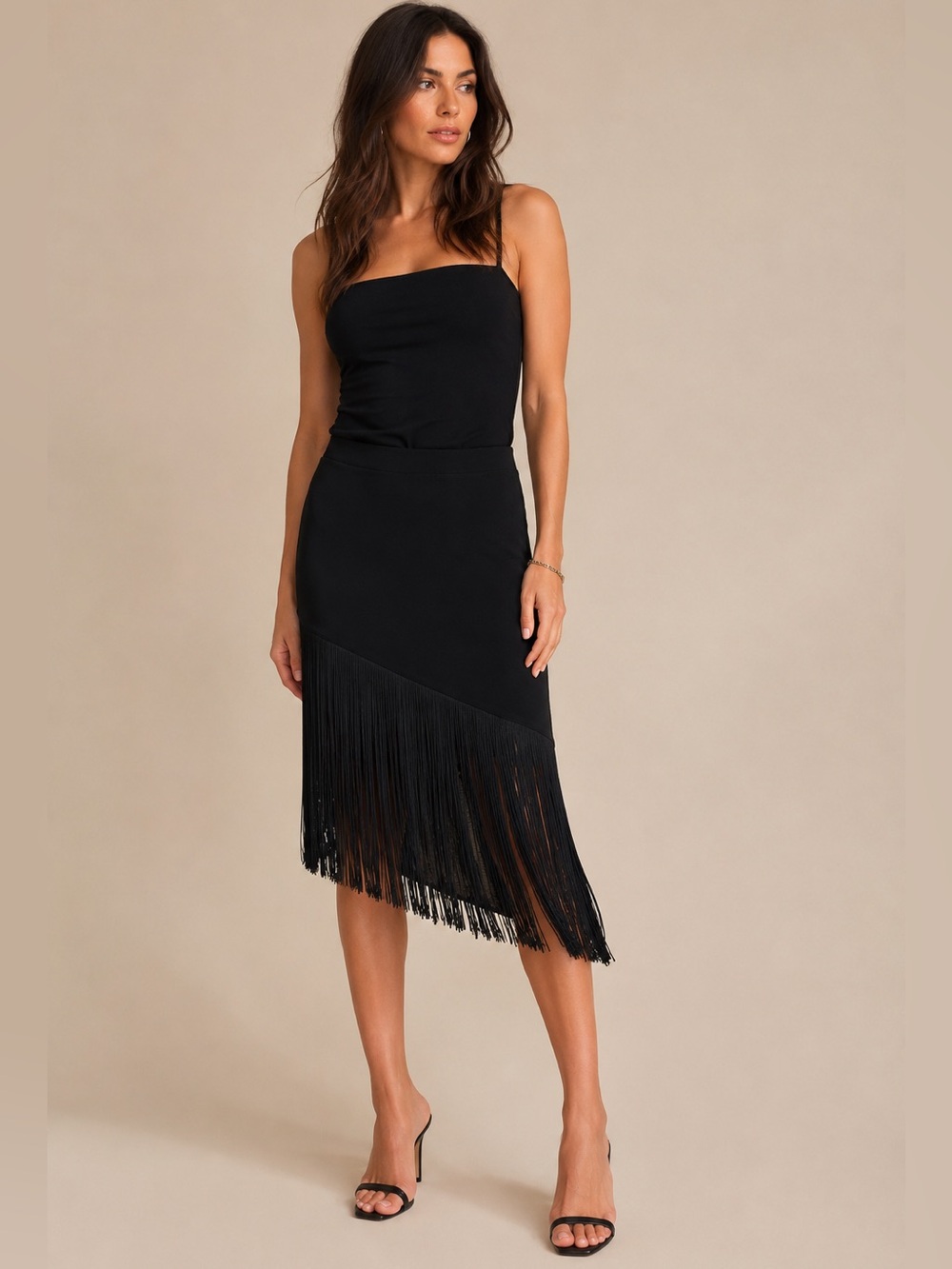 Tadashi Asymmetrical Pull on Fringe Skirt- NWT